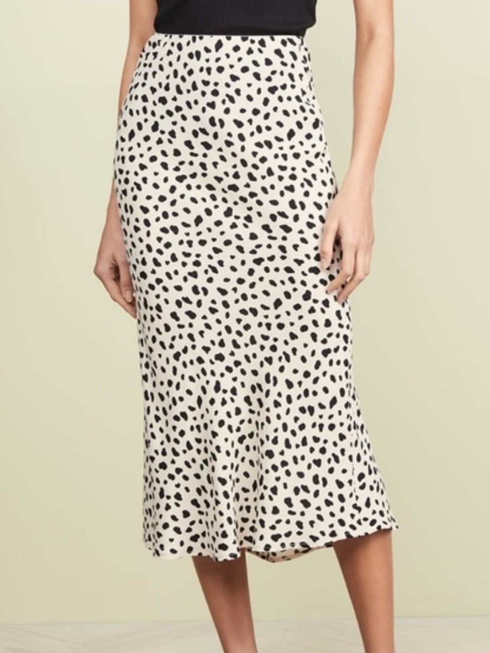 Flawed Moon River Dalmatian Print Midi Slip Skirt Size M Cream Black Bias Cut